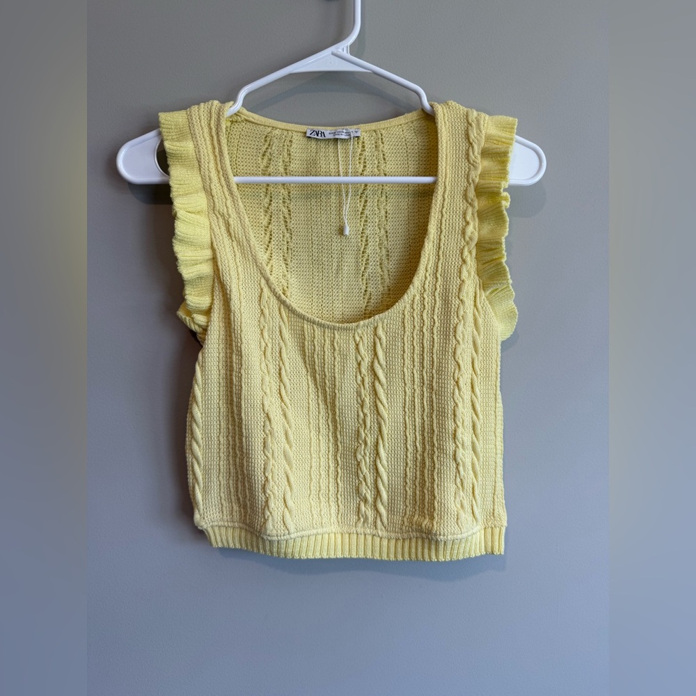 Zara Yellow Ruffled Knit Top - Picture 6 of 11